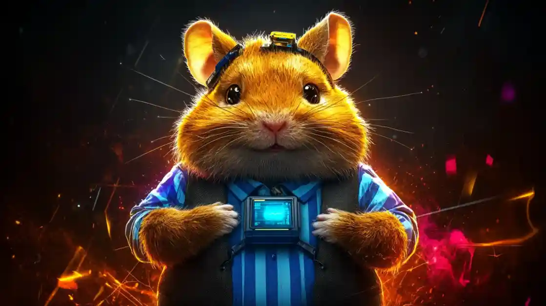 A cute and tech-savvy hamster character wearing a vest and a headset, with a friendly expression, representing the playful and innovative spirit of pjok.
